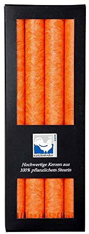 Stearin Stabkerzen, orange, 25 cm x 2,2 cm, 12er Set, Leuchterkerzen/Bio - Kerzen