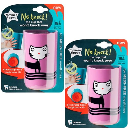2 x Tommee Tippee No-Knock Cup | Base Sucks to Surfaces = No More Spills! | Ideal for Milk, Water & Juice | 300ml, BPA-Free | Age 12m+ (Purple)