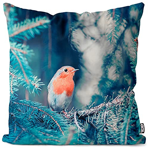 VOID Rotkehlchen im Wald Kissenbezug Kissenhülle Sofakissen Kissen Deko Weihnachten Winter Weihnachtsdeko, Kissen Größe:40 x 40 cm