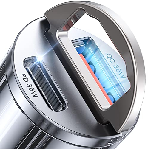AINOPE Car Charger USB C [PD36W & QC36W], All Metal 12V Socket Smallest Cigarette Lighter Charger Adapter Fast Charge for iPhone 15 Pro Max 14 Samsung S23 S22 iPad Pro
