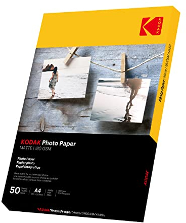 Kodak matte fotopapier, 180 g/m2, DIN A4, 210MM x297MM,50 Blatt für Tintenstrahldrucker, photopapier Fotokarten Photokarten Sofort Trocken Wasserfest Hochweiß fotoblätter