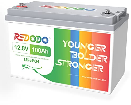 LiFePO4 100Ah 12V, Redodo Lithium Batterie 100A BMS Max. 1280W Ausgangsleistung LiFePO4 Akku Deep Cycle mit 4000-15000 Mal Tiefzyklus für Wohnmobil, Solare Heimanlagen, Camping, Boot