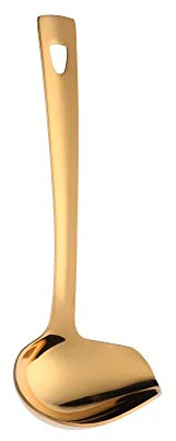Sauce Ladle, BYEGOU Gold Drizzle Spoon with Spout Gravy Soup Ladle, Stainless Steel Kitchen Utensil, Mirror Polish & Dishwasher Safe, 8.67 Inch