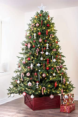 Large Wooden Christmas Tree Skirt (Fits 6ft-9ft trees - 3 colours available) (Red)