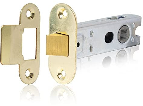XFORT Polished Brass Radius Tubular Latch, A 75mm Polished Brass Radius Tubular Latch for Internal Wooden Doors.