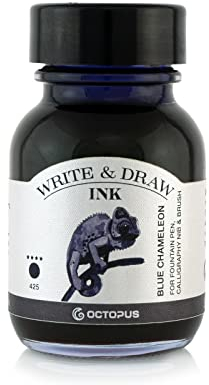 Octopus Write and Draw Ink 425 Blue Chameleon, wasserfeste Tinte zum Schreiben und Zeichnen, Kalligraphietinte, lichtechte Zeichentusche für Füllhalter, blau, 50 ml