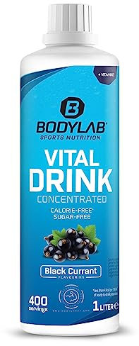 Bodylab24 Vital Drink Concentrated Ribes Nero 1000 ml, concentrato di bevanda senza zucchero, sciroppo zero, con vitamine e l-carnitina, bevanda sportiva con poche calorie