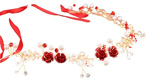 Hochzeit Haarrebe Perle Braut Kopfschmuck Hochzeit Haarschmuck Stirnband Haarband Fee Kostüm Haar für Frau Mädchen Rot