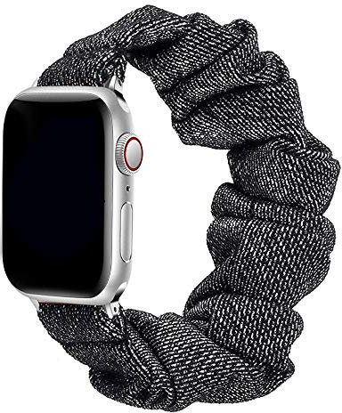 Scrunchie Bracelet de Montre Élastique pour Apple Watch 38mm 40mm 41mm, Bracelet Imprimé pour Femme, Bracelet Souple pour iWatch Séries 8 7 6 5 4 3 SE Ultra, Argent