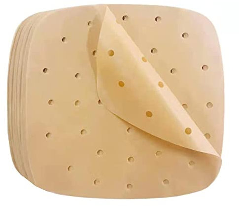 Perforiertes Backpapier für Heißluftfritteuse 200 pcs 8.5 quadratisches Backpapier Airfryer Antihaft ölbeständiges Pergamentpapier Bambuspapier Backzubehörpapier für Ofen Bratpfanne Mikrowelle