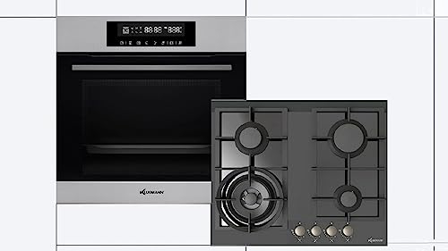 Einbau Herdset Backofen + Gaskochfeld, TFT Display,1-fach-Teleskopauszug, vitroceramic Gaskochfeld nicht Glas, WOK-Brenner 4kW, WOK-Aufsatz!