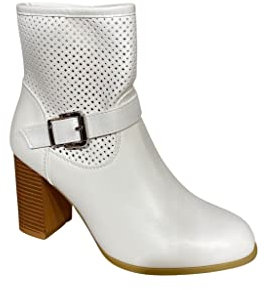 STILL Stivali Primaverili Estivi da Donna Traforati Biker Motociclista Moda Nero Nuovi Estate novità Nero Beige Tacco Basso Comodi Fibbia YL87 (BIANCO, numeric_38)
