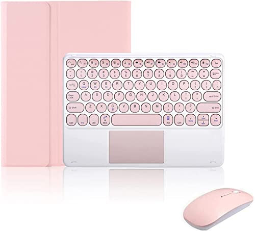 ZKAIAI Funda Compatible con iPad Mini 5/4/3/2/1, Funda Protectora con Español Ñ Trackpad Teclado y Soporte Integrado para Pencil, Funda Teclado Bluetooth Magnética con Ratón para iPad 7.9, Rosa