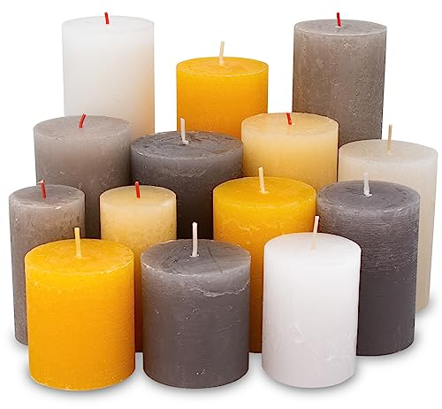 5 kg Rustik Stumpenkerzen und Polar Stumpenkerzen durchgefärbt Mixpaket Kerzen Mix Polar Rustic gemischt nach Farben | Qualitätskerzen Kerzenpaket | 1. Wahl (Grau/Gelb/Creme)
