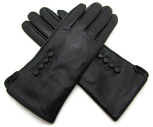 TheGloveHut Damen Echtes Weiches Leder Handschuhe Vollständig Gefüttert Geschenk Verpackt (Schwarz, Klein 6.5 )