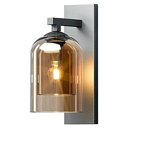 He-shop wall lamp, Smoky/Cognac Glass Wall Lights Living Room TV Background Wall Lights Hotel Aisle Stairs Balcony Bedside Sconce Lighting,Indoor Wall Light (Color : Cognac, Size : Warm light)