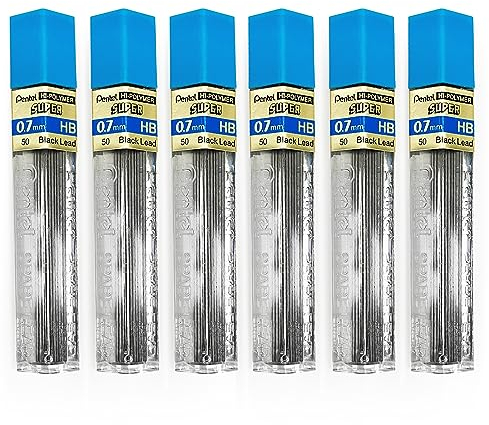 Pentel Super Polymer Lot de 6 mines de rechange pour porte-mines automatiques et porte-mines 0,7 mm HB