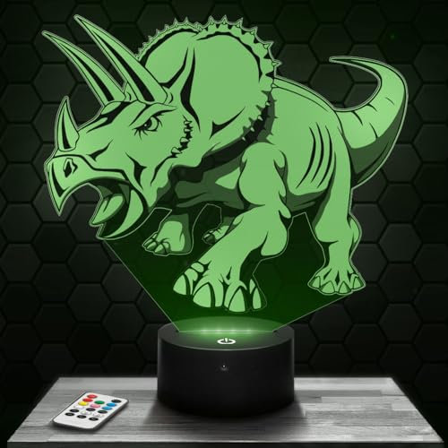 Kinder-Nachtlicht Triceras Dinosaurier Kinderzimmerdekoration. idee für Jungen im Alter von 4, 5, 6, 7, 8, 9, 10 Jahren. Triceras Dinosaurier Nachttischlampe. TOP