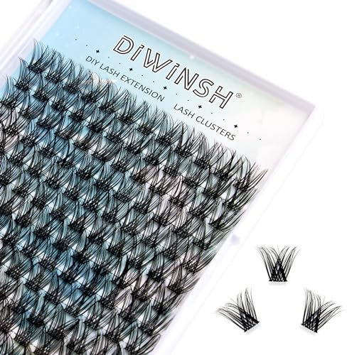 DIWINSH Faux Cils Extension Cils 144Pcs 14mm Longueur D Curl DIY Volume Cluster Cils Individuels Naturelles Cluster Faux Cils Bricolage à la Maison Extensions de Cils Cluster Lashes (DIY-14mm)
