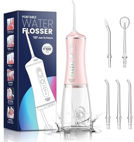 JTF Munddusche Kabellos, 300ML Elektrischer Zahnreiniger Zahndusche Waterflosser 4 Modi & 5 Düsen, USB-C Wiederaufladbare, IPX7 Wasserdicht Testsieger für Zähne, Zahnfleisch und Zahnpflege