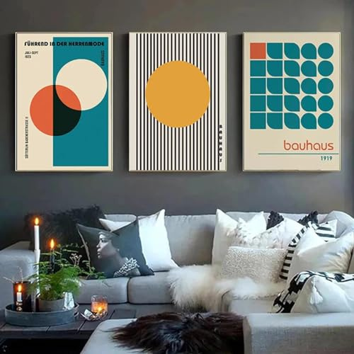 KemneT Moderne bunte Bauhaus-Poster und Kunstdrucke Bild abstrakte geometrische Farbblocklinie Leinwandgemälde Wand Bilder Wohnzimmer Heimdekoration 50 x 70 x 3 cm ungerahmt