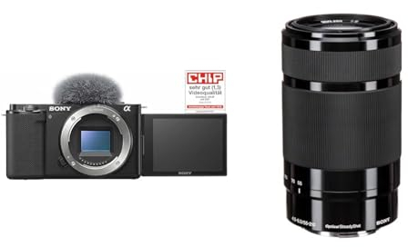 Sony Alpha ZV-E10 | Caméra Vlog à Objectif Interchangeable sans Miroir APS-C (écran pivotant pour Le vlogging, vidéo 4K, Mise au Point Automatique des Yeux en Temps réel) Noir SEL-55210BQ