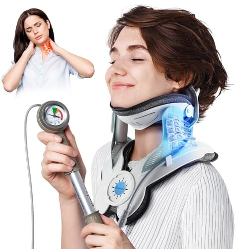 Cervical Neck Traction Device: Neck Stretcher for Cervical Pain Relief, Manual Air Pump with 3 Power Traction, Built-in 8 Airbag, Improved Stretcher for Neck Decompression and Tension Relief