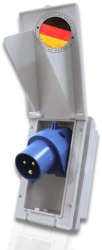 Carbest CEE Steckdose 16a Weiß - Rechteckig, IP44, 240V, 3-polig, Klappdeckel, Einbau-Stecker für Außeneinsatz, einspeisesteckdose, Wohnwagen Zubehör, Wohnmobil Zubehör, Camper Zubehör