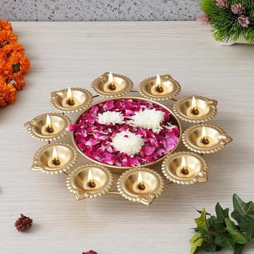 Grainex Diya Shape Flower Decorative Urli Bowl for Home Handcrafted for Floating Flowers and Diya | Traditional Urli Diya Office, Diwali, Home Decor | Items for Diwali Decoration (Set of 2)