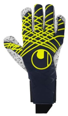 uhlsport Fußball Torwarthandschuhe Prediction Supergrip+ Finger Surround, Marine/weiß/Fluo gelb