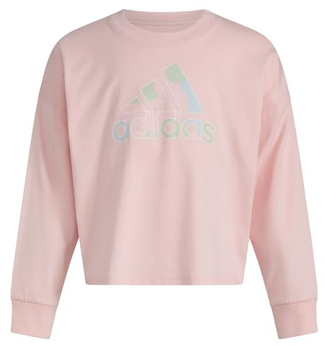 adidas Girls Long Sleeve Crew Neck T-Shirt, Pink with Multicolour, 5