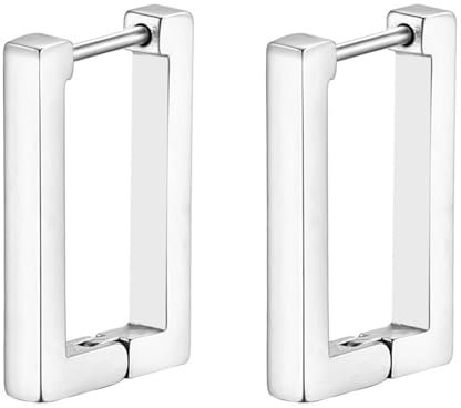 JewelryWe Rechteckige Ohrringe für Herren Damen: Silber Edelstahl Rechteck Klein Huggie Creolen Geometrische Eckige Ohrringe Punk Ohrstecker Ohr Piercing Hypoallergen Ohrschmuck