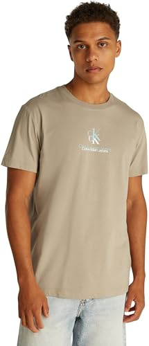 Calvin Klein Herren T-Shirt Kurzarm Shadow Logo Tee Regular Fit, Beige (Aluminum), S