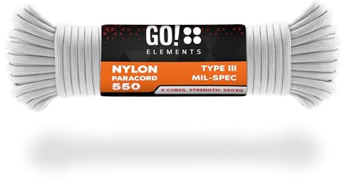 GO!elements 15m Paracord da Corda Nylon - 4mm Paracord 550 Originale Typ III - Adatto Come Corda Militare & Corda per Altalena | Max. 250kg, Colore: Bianco