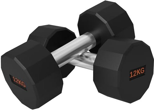 SPORTNOW Dumbbells Set, Hand Weights Pair with 12-Sided Shape and Non-Slip Grip for Men Women Home Gym Workout, 2 x 12kg