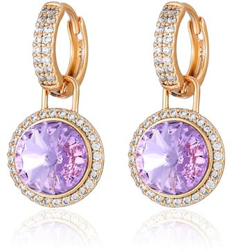 XUPING Orecchini Cerchio Pendenti Donna oro 14k Eleganti Cristallo Cerchio Piccoli Zirconia Cubica Gioielli in Pueple Strass Ipoallergenici(Viola)