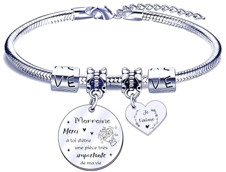 FGHJK Bracelet Marraine Cadeau Personnalisé - Bijoux Femme pour Noël, Baptême, Fête des Mères - Original (8)