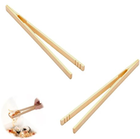 Elegant Wooden Toast Tongs - 2Pcs Bamboo Tongs Set for Cheese, Bacon, Muffins, Fruits, Bread, BBQ & More | Non-Slip Design | Perfect Kitchen Accessory