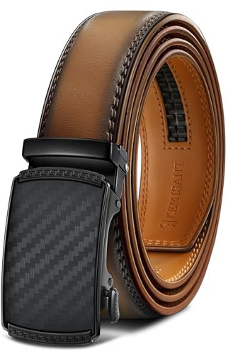 KEMISANT Gürtel Herren, Automatik Ledergürtel Herren Ratsche für Business Anzug,35mm Gürtel ohne Löcher,Größe Angepasst(Tawny,115cm/32-38 taille verstellbar)