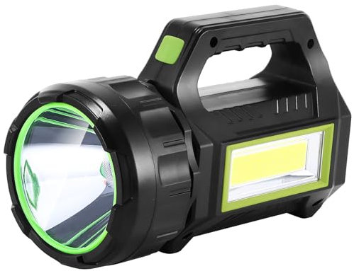 Palmcee Super Bright Handheld LED Torch, 7 Modes USB and Solar Rechargeable Torch, LED Searchlight with Side Light, IPX5 Waterproof Spotlight Flashlight, Portable Lantern for Camping Outdoor Hiking