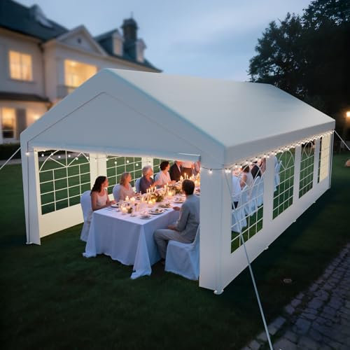 arvioo Cenador de 4 x 8, convierte tu jardín en una zona de fiesta, carpa para fiestas con 2 paredes laterales y 2 piezas a dos aguas, resistente a los rayos UV y al agua, carpa de acero galvanizado y