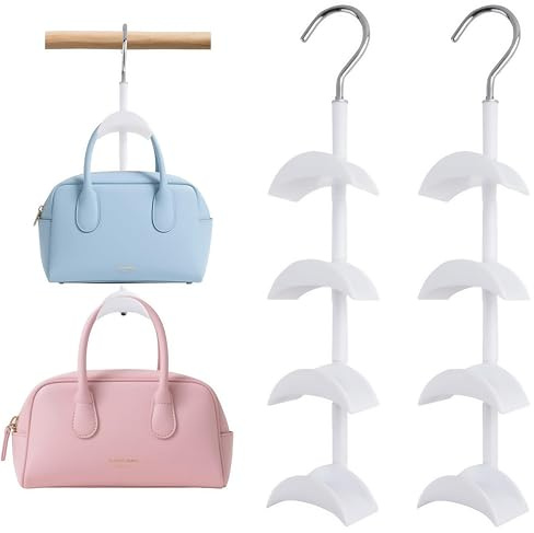 KINGHON Handtaschen Aufbewahrung, 2 Stück Taschen Aufbewahrung mit 360 Grad Drehbar, Taschenhalter Kurvendesign - Platz sparen, Handtasche Kleiderbügel Haken für Handtaschen, Krawatten, Schals, Tücher