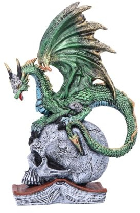 Nemesis Now Resin Dragon Statue - Hand-Painted Dragon Figure Perched on a Metallic Skull and Book - Gifts & Decor for Fantasy Lovers - Ignisars Rule