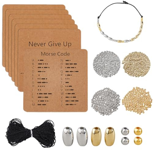DICOSMETIC DIY Morse Code Armband Perlenkit Verstellbare Flechtarmbänder Halskettenkit Inklusive 1200 STK. 2 Stilen Kunststoffperlen Mengen 10M Gewachste Schnüre 18 STK. Armband Display Karten