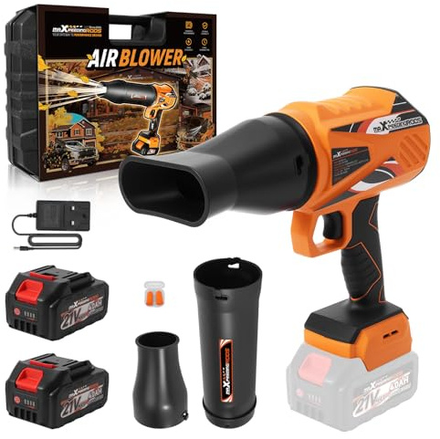 maXpeedingrods Akku-Laubbläser, Bürstenloses Motor mit 2x4,0Ah Akkus | 193km/h & 934m³/h, 3 Düsen, Stufenloses Getriebe, 1,35KG tragbarer Kabellose Laubgebläse für Auto Garten Laub Staub & Schnee