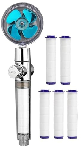 Pommeau de douche à main, ventilateur turbo haute pression avec 5 filtres(Blue with 5 filters)