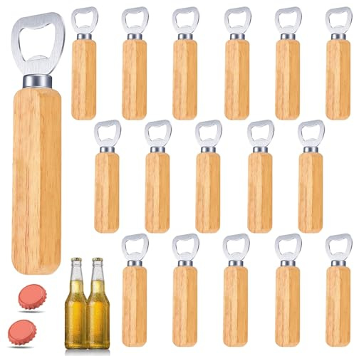 16 Décapsuleurs en Bois, Poignée Bois Ouvre Bouteille Poignée en Bois Personnalisable - Décapsuleur Portable pour la Maison, l'Extérieur, la Cuisine, le Bar - Acier Inoxydable