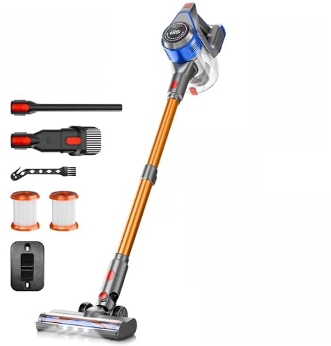 Honki 70KPA Akku Staubsauger Kabellos – 45 Min Laufzeit,LED Display, 8-in-1 Cordless Vacuum mit Anti-Tangle Bürste & HEPA-Filter – für Tierhaare, Teppiche, Hartböden, Blau