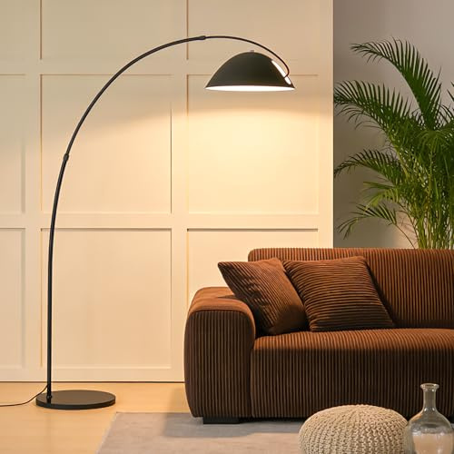Black Arc Floor Lamp 72 Tall with Remote, Bright Dimmable 20W LED Smart Reading Light, Adjustable Over Couch Arc Standing Lamp for Living Room, Bedroom, Office, Modern Arched Metal Design,Foot Switch