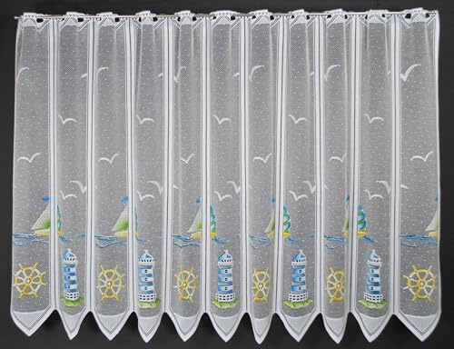 Gardinen Kranzusch Scheibengardine Leuchtturm 90x114 cm H/B Blau Grün Gelb Bistrogardine Vorhang Küche 1er Pack